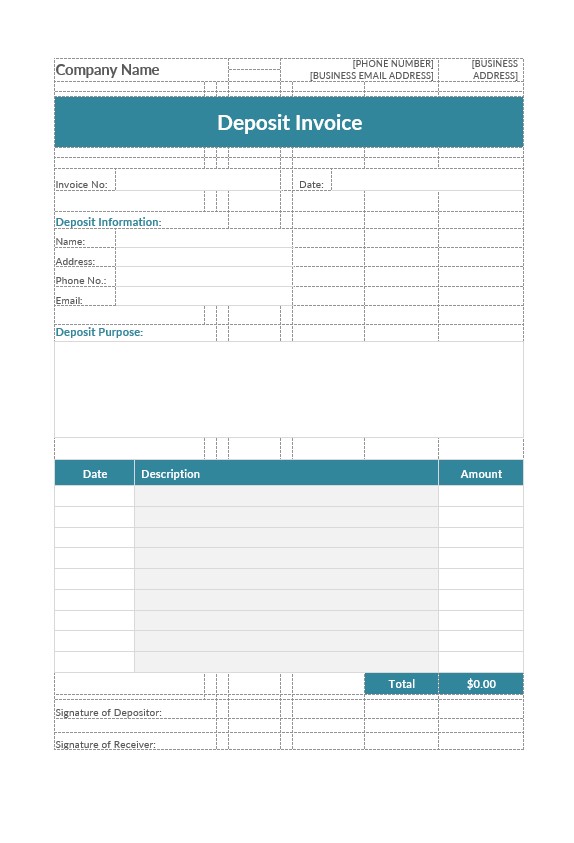 Deposit Invoice Template PSD template